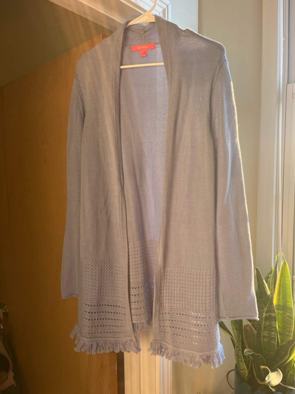 Lilly Pulitzer Light Blue Open-Front Knit Cardigan with Fringe